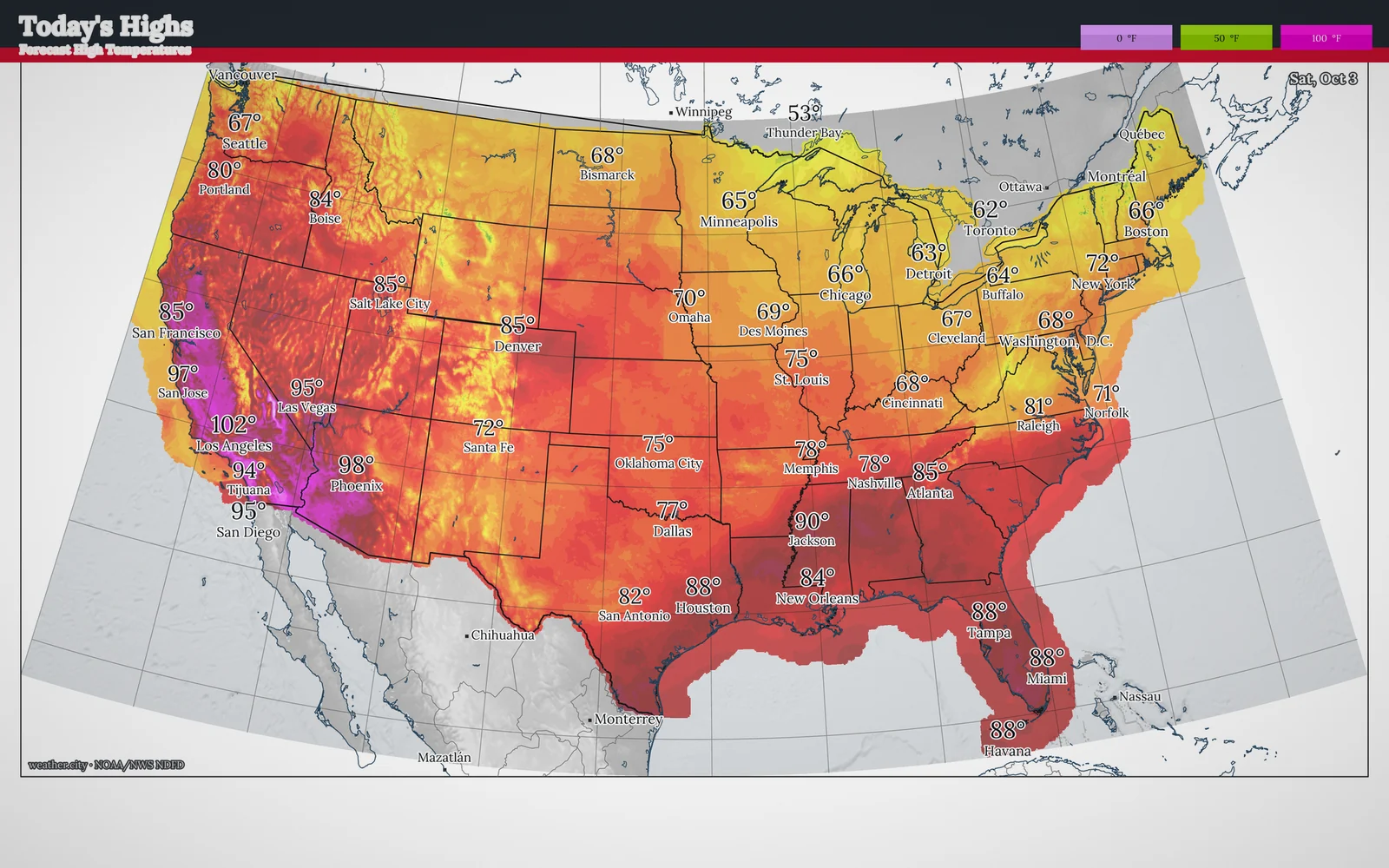 National forecast high temperatures